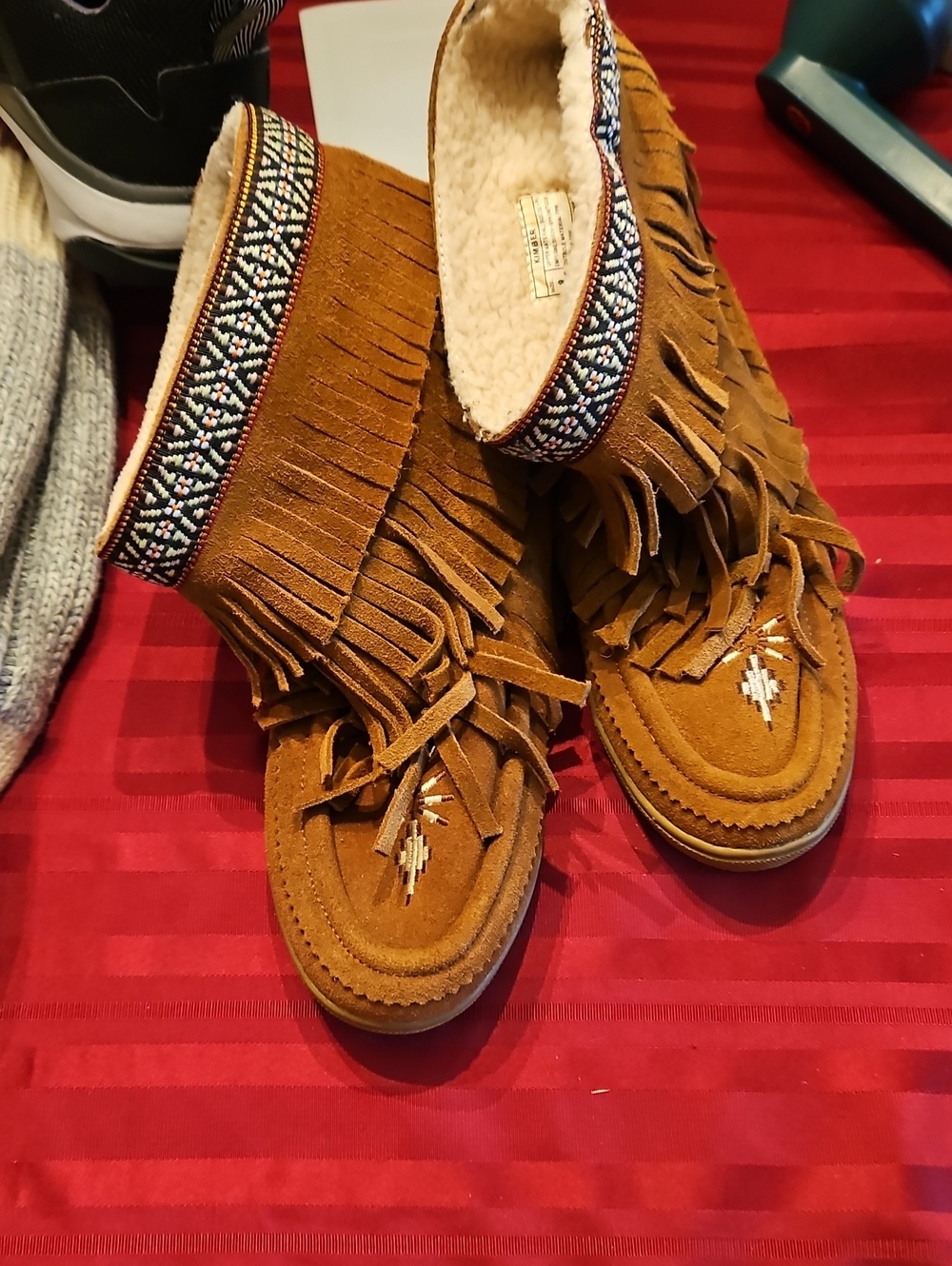 Fringed Suede Moccasin Booties in Brown